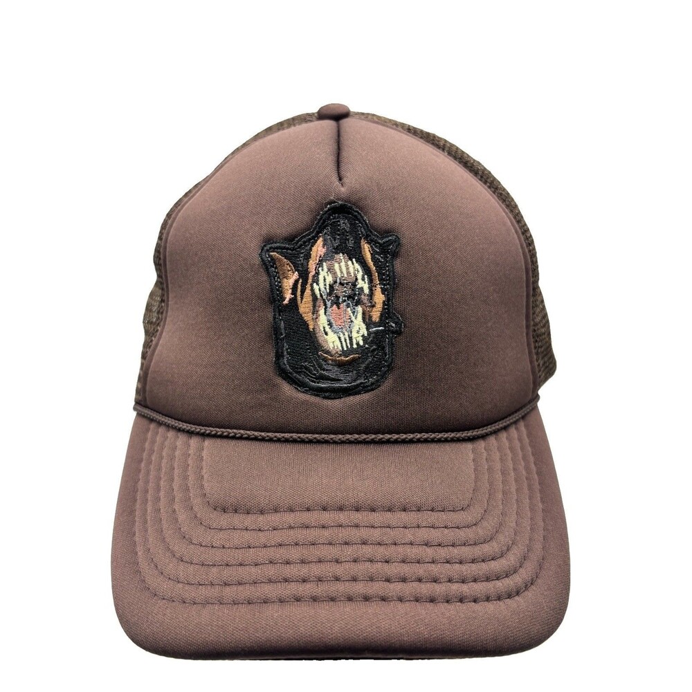 Snarling Werewolf Graphic Foam Trucker Hat Brown Mesh Snapback Cap